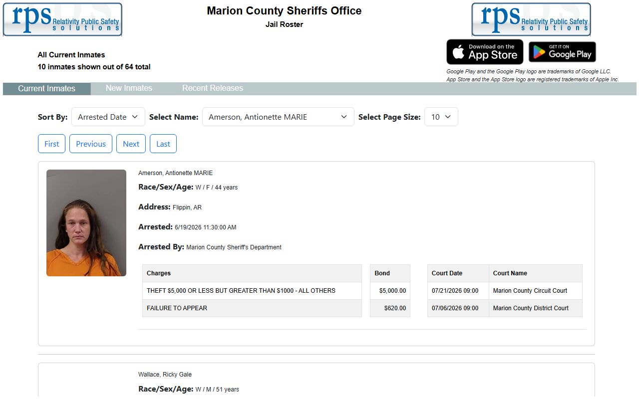 Marion County roster fields for Ralls County inmate records